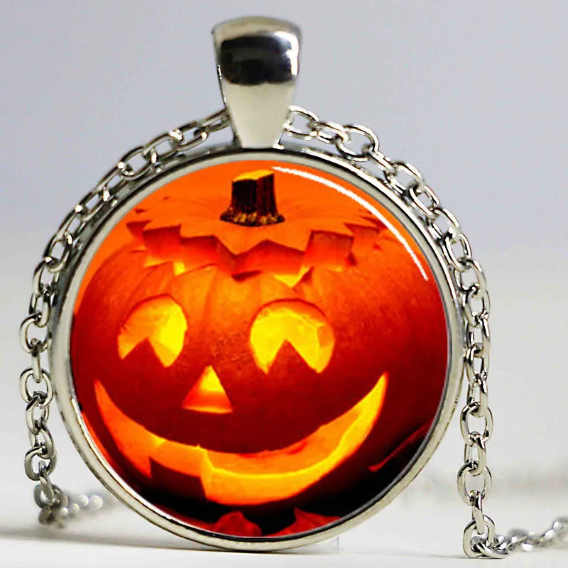Ожерелье с подвеской в виде тыквы Джек-о-фонаря стеклянного купола на Хэллоуин |