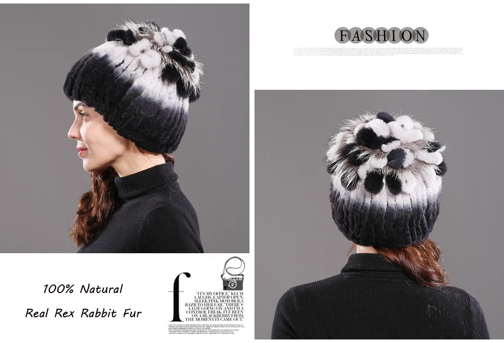Горячая Распродажа Настоящий мех кролика Skullies Beanies шапки женские зимние теплые ручной работы вязаная шапка из меха кролика рекс с натуральным лисьим мехом шапка