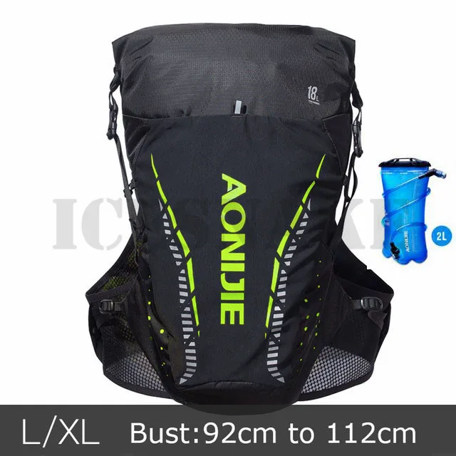 LXL Black Green Set1 AONIJIE 18L рюкзак для занятий спортом на открытом воздухе, сумка для бега, жилет для гидратации, сумка для марафона, велоспорта, пешего туризма, бега для 2L водяного пузыря - Цвет: LXL Black Green Set1