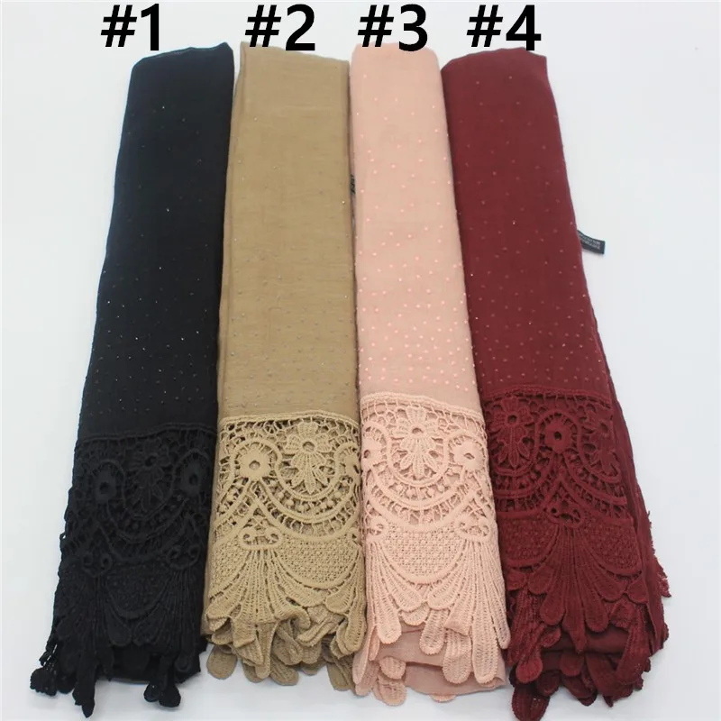2019 модная Вышитая Шаль с цветами однотонный кружевной платок мусульманский