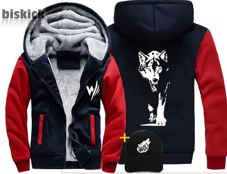 Veste loup Wolf revenge, мужское теплое толстое пальто с золотым принтом, зимняя теплая уличная бархатная Толстовка в стиле хип-хоп, толстовки с капюшоном