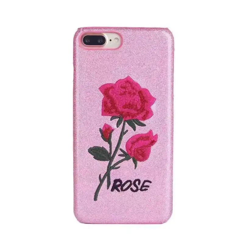 FULAIKATE Embroidery Rose Case for iPhone 7 Glitter Flower Hard Back Cover iPhone7 4.7&quot Phone Protective Funda Cases |
