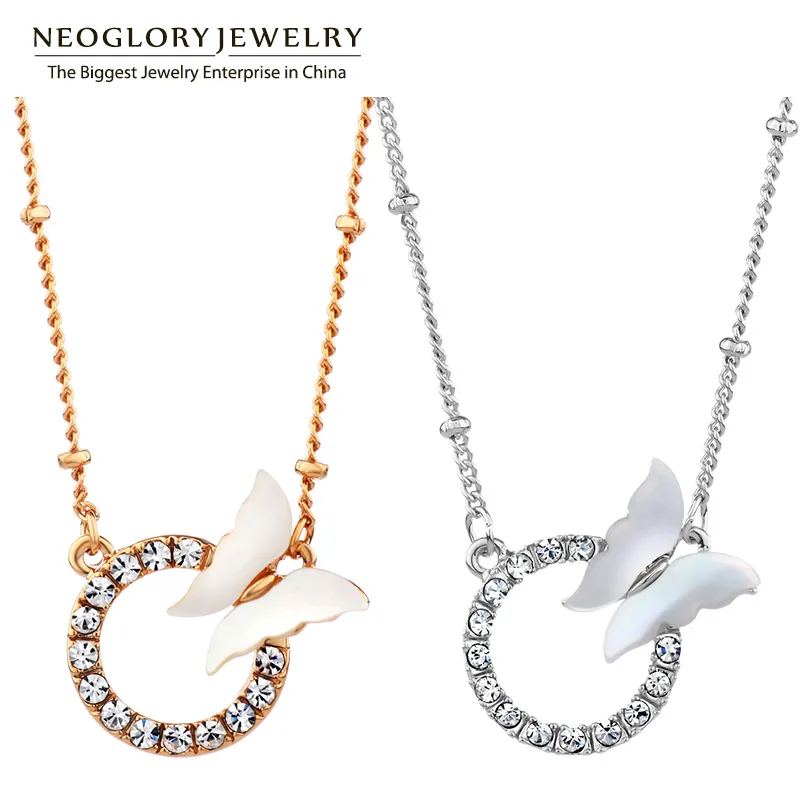Neoglory в виде ракушки круглые стразы Бабочка ожерелья и подвески ювелирное изделие