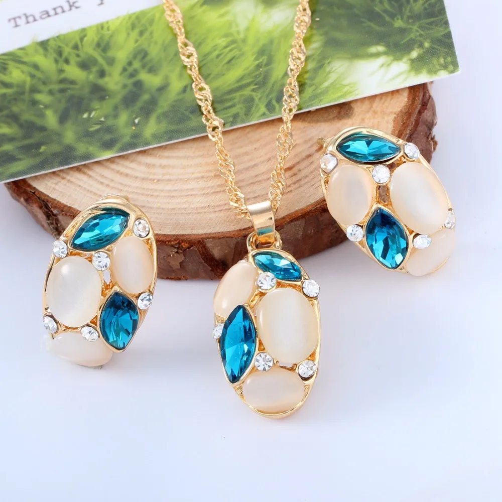 Комплект из колье и серёг с подвеской глаз лошади|dubai jewelry sets|jewelry sets for womenopal set |