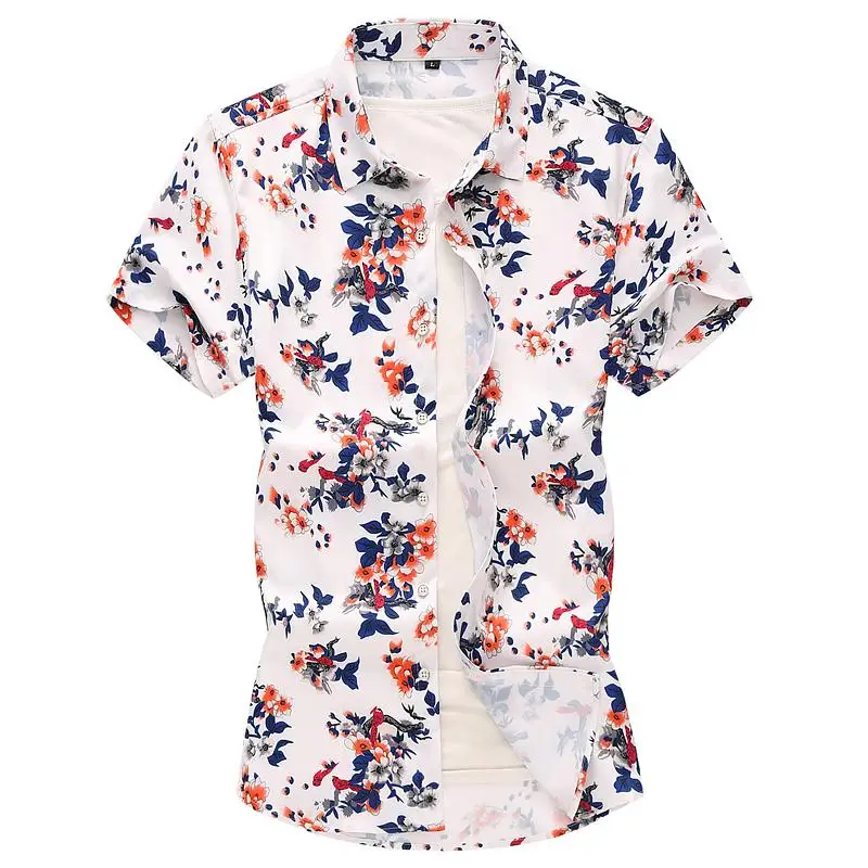 Фото Мужская рубашка с цветочным принтом большие размеры для мужчин одежда в