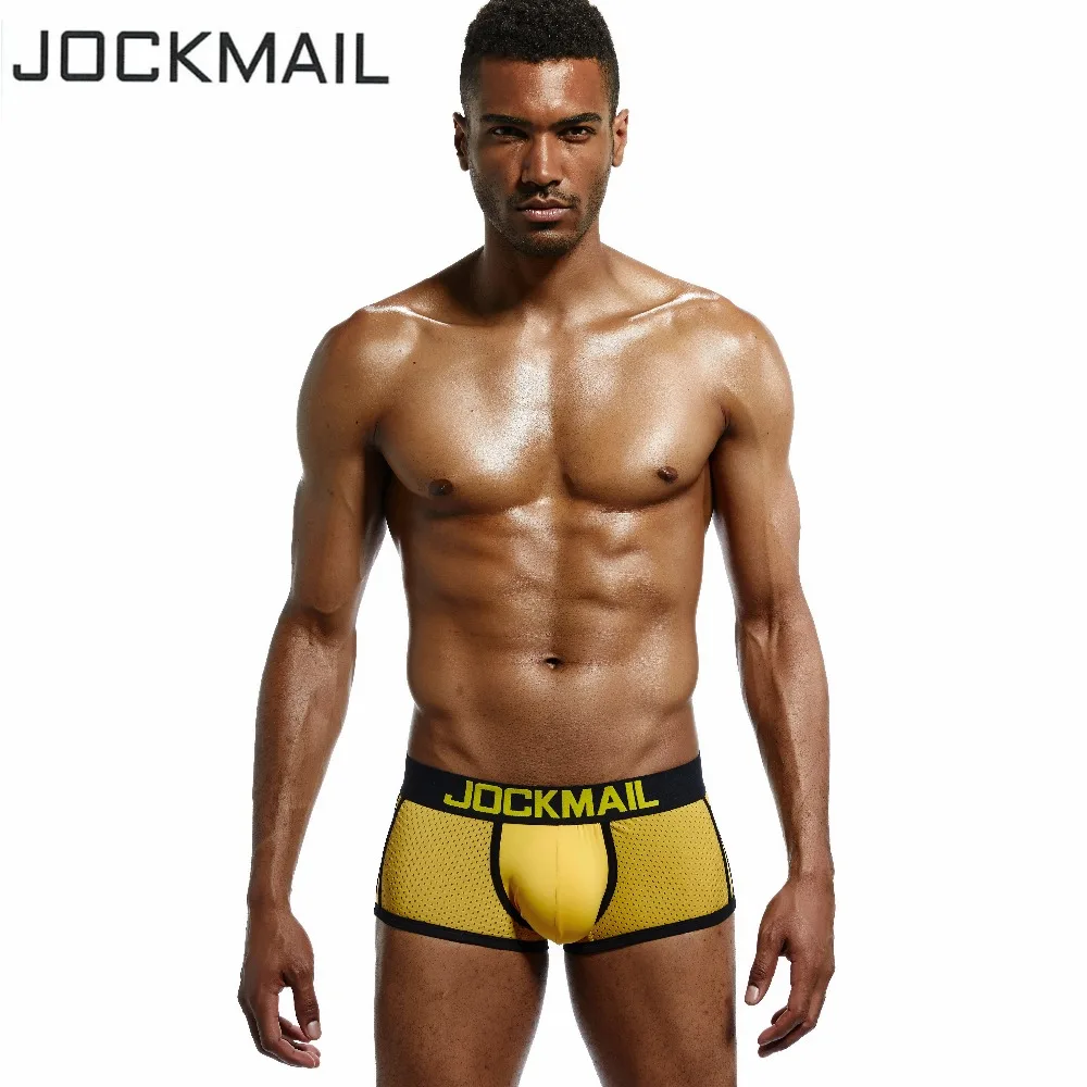 JOCKMAIL brand men Underwear Boxer Nylon Mesh Breathable Trunks Body Sexy Ice Silk WJ U Convex Cup Penis Pouch Sleepwear | Мужская