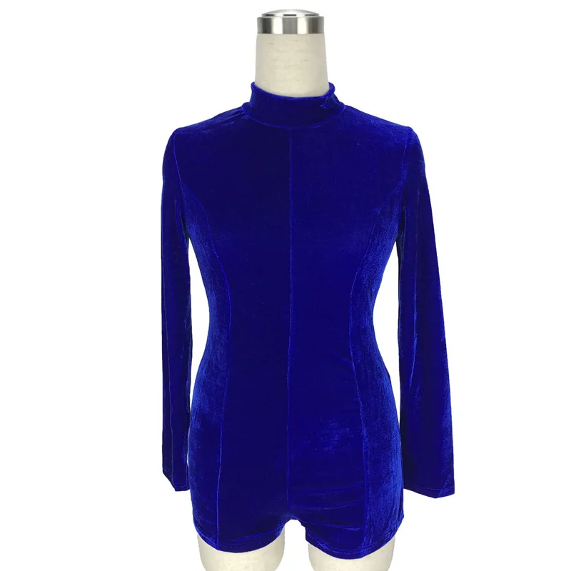 Royal Blue Женские Budycon пикантные Комбинезоны для клуба однотонный элегантный комбинезон черный бархатный комбинезон с длинными рукавами дамские водолазки боди Mujer комбинезоны - Цвет: Royal Blue