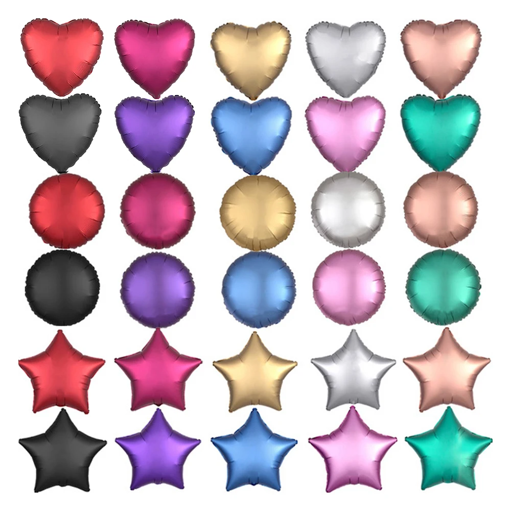 

50pcs/lot 18-inch Metal chrome Foil balloon Heart Star Round Matte frosted helium ballons Birthday Wedding party decor wholesale