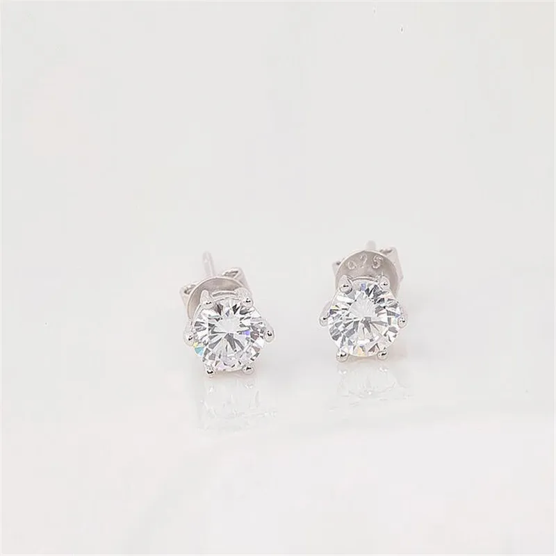 Fyla Mode 6 Claws AAA Zircon 925 Pure Silver Eight Hearts &amp Arrows CZ Brincos 5MM Stud Earrings For Women Men Jewelry | Украшения и