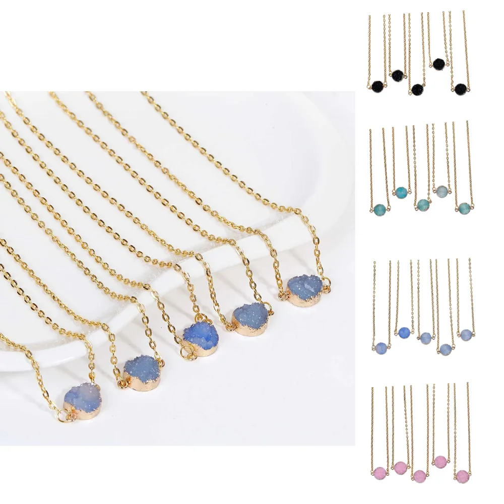 Ожерелье из смолы DoreenBeads Drusy звеньевая кабельная цепь золотого цвета зеленый