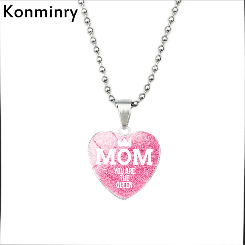 19 Ожерелье в форме сердца Konminry, Лучшая Мама, я люблю тебя, французский стеклянный купольный кулон, серебряные бусы, ожерелье для женщин, подарок на день матери - Окраска металла: 19