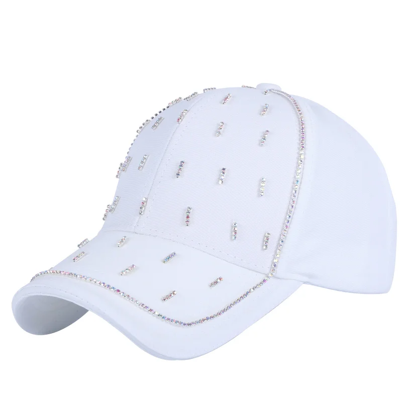 white cap Женская кепка дизайн женские роскошные стразы Повседневная модная кепка для бейсбола твердая струйная белая розовая Регулируемая Размер повседневные Кепка - Цвет: white cap