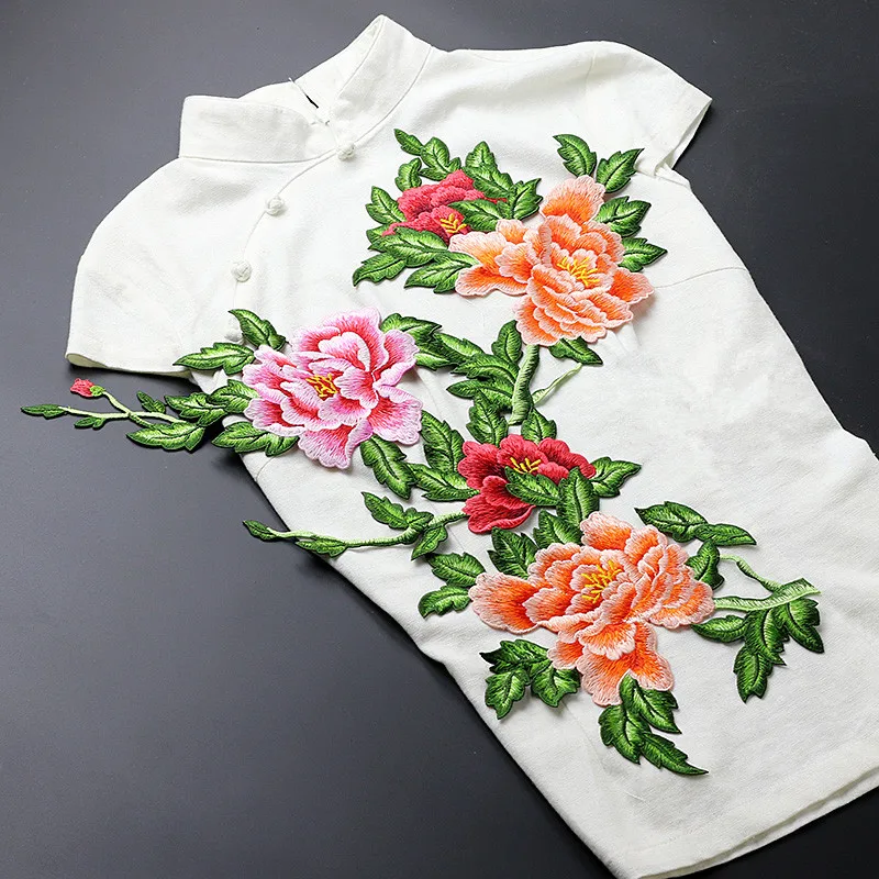 Бархатная юбка Чонсам с вышитыми цветочными нашивками Пион 1 шт.|embroidery patch|sticker