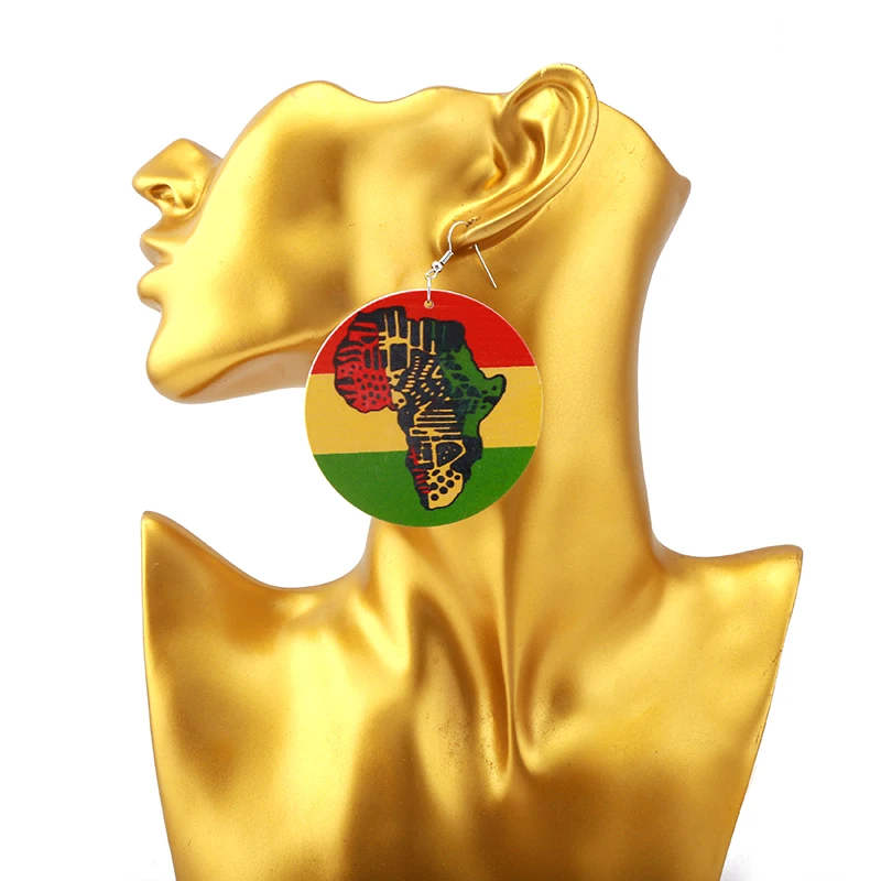 SANSHOOR разноцветные африканские деревянные серьги Afrocentric Motherland с рисунком карты