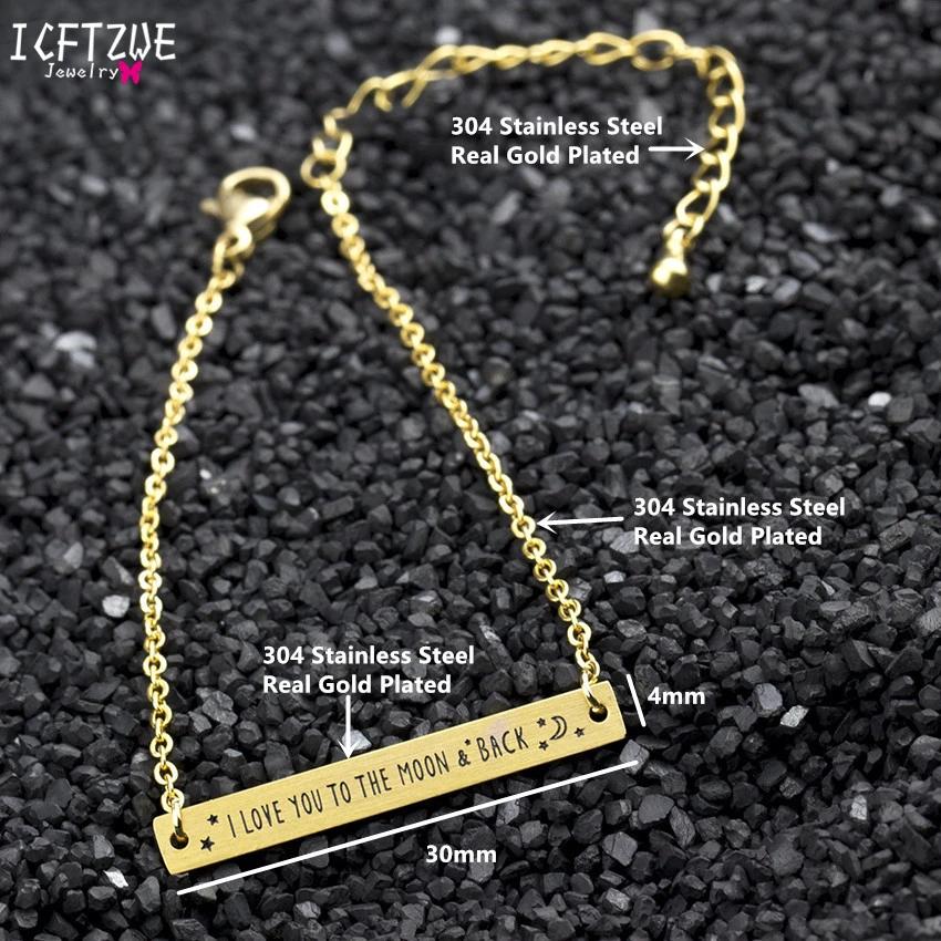 ICFTZWE золотой цвет Pulseiras I Love You To The Moon & Back Bar браслет Pulseira ювелирные изделия для тела