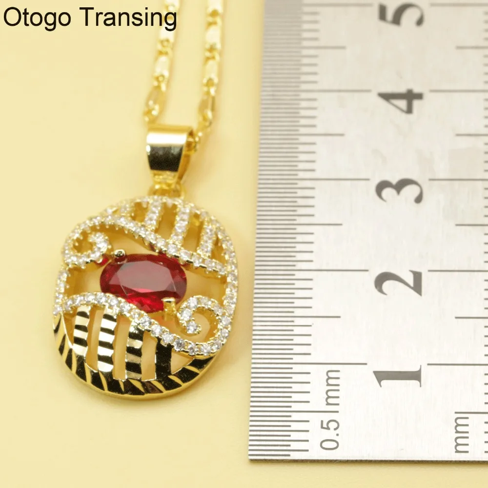 Otogo Transing кулон/серьги/браслет набор ювелирных изделий Золотой Цвет Красный