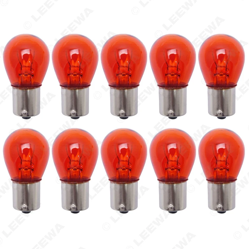 LEEWA 10 шт. 1156 S25 12V 21W BAU15S Автомобильная прозрачная стеклянная лампа с поворотным