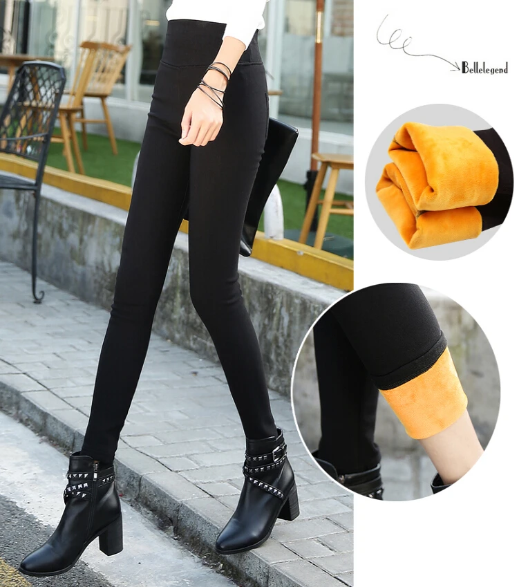 womens pants elastic waist pencil slim stretch Thick Velvet 2017 femininas Plus Size Femme black skinny jeans woman high |