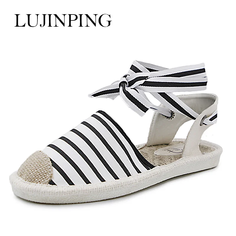 Холст espadrille Женские туфли-лодочки Ремешок на щиколотке Конопля снизу в рыбацком