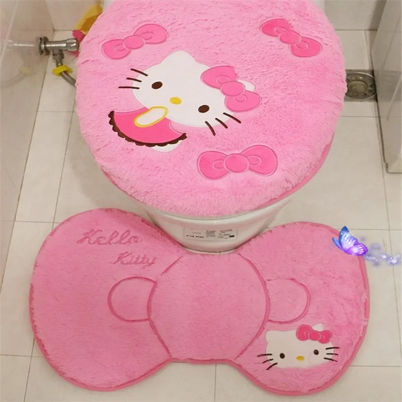 4 шт./компл. Hello kitty набор для ванной комнаты сиденье для унитаза крышка Туалет чехол для сиденья коврик для ванной держатель Крышка на унитаз, подарки на Рождество, домашний декор