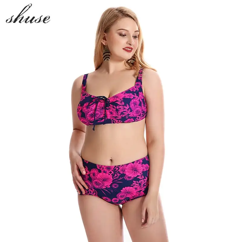 SHUSE размера плюс 10XL, бикини, купальник для женщин, пуш-ап, с принтом, Одноцветный, бандо, купальник для женщин, комплект бикини, купальный костюм, Большой размер, бюстгальтер