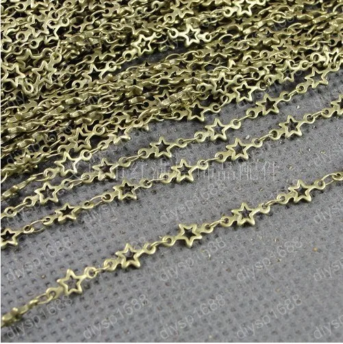 

Free Shipping Wholesale DIY Antique Bronze Vintage Copper Necklace Bracelete Five-pointed Star Chain Handmade Accessories 1M