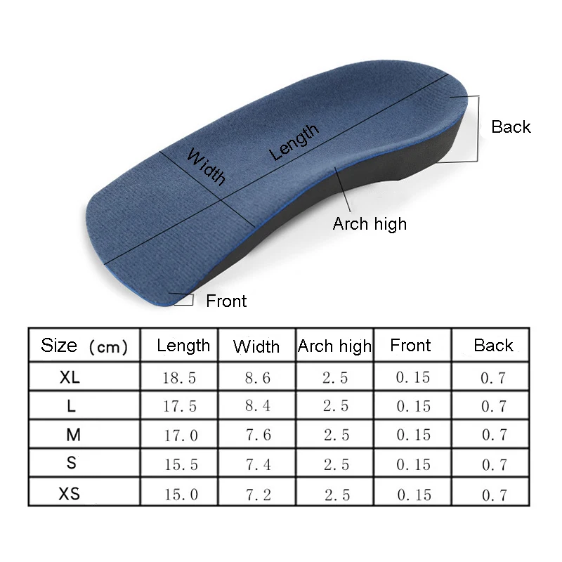 Unisex 3/4 Orthotics Arch Support Heel Pad for Flat Feet Correction, Plantar Fasciitis Insert Heel Spur EVA Insoles Foot Care