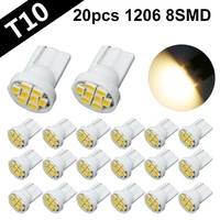 20pcs t10 w5w led 1206 3020 smd 8 led bulbs warm white 192 168 auto car wedge dome side marker license plate lights trunk lamps