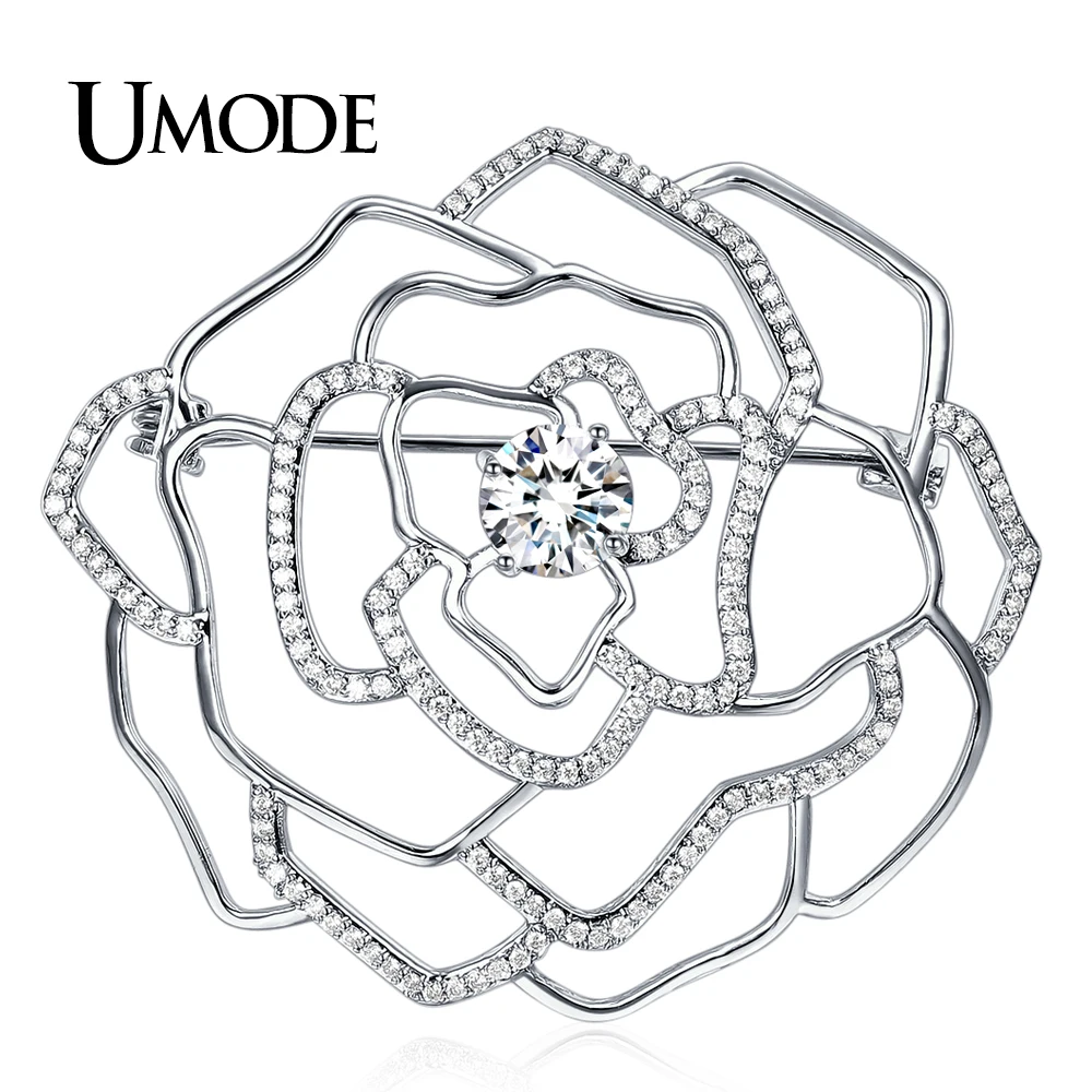 UMODE новые модные ювелирные изделия полые цветок большие броши для женщин розовое золото цвет Шарм Австрия брошь цветок из горного хрусталя AUX0017B