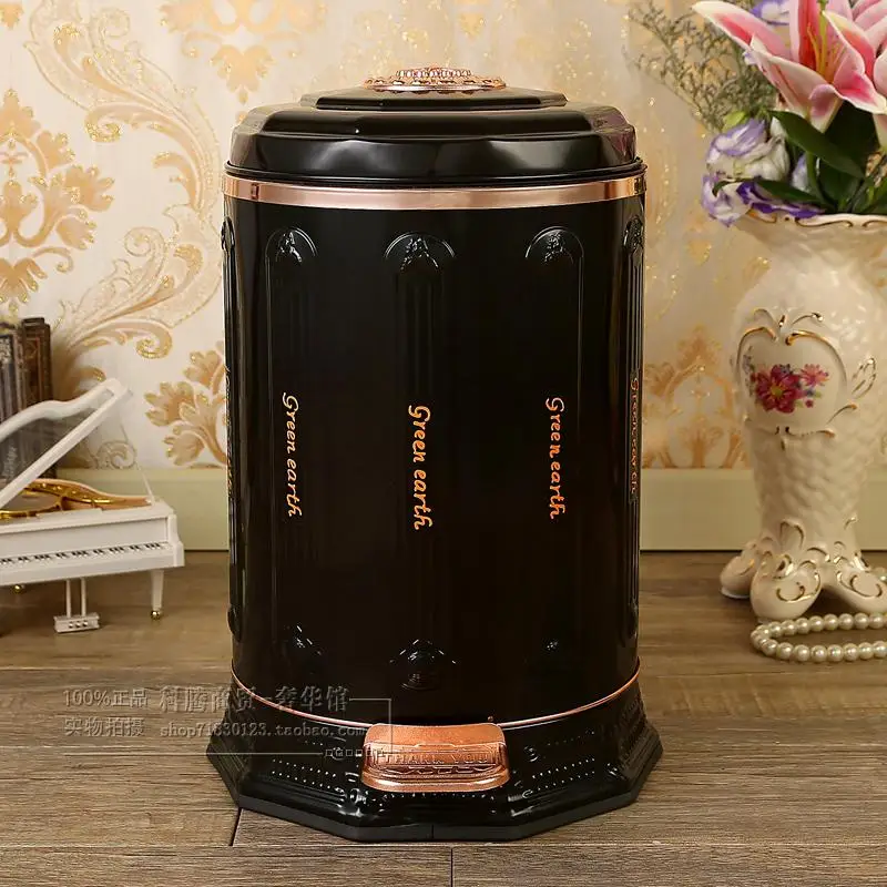 

6L stainless steel antique Trash Can Household Garbage Can with Lid bronze Waste Bin for Home Office Kitchen Bathroom black