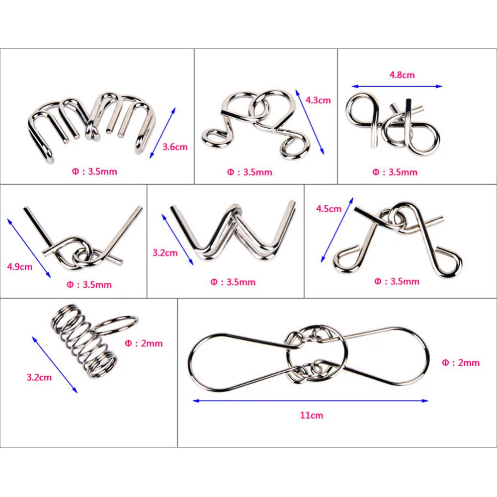 

Montessori Materials 8pcs/set Metal Wire Puzzle IQ Mind Brain Teaser Puzzles Game For Adults And Kids 3 Styles