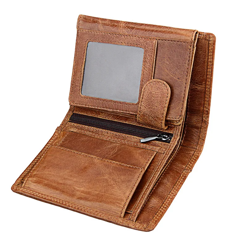 Men's Wallet Anti-theft Brush Anti-RFID Cow Leather Multi-function Vertical Purse | Багаж и сумки