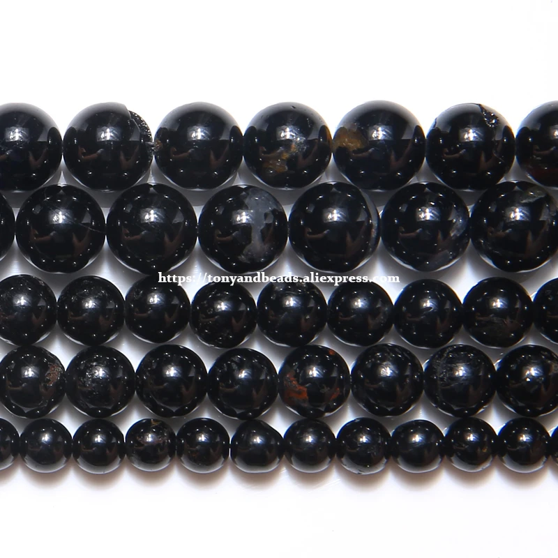 B quality Natural Genuine Black Tourmaline Stone Round Loose Beads 15