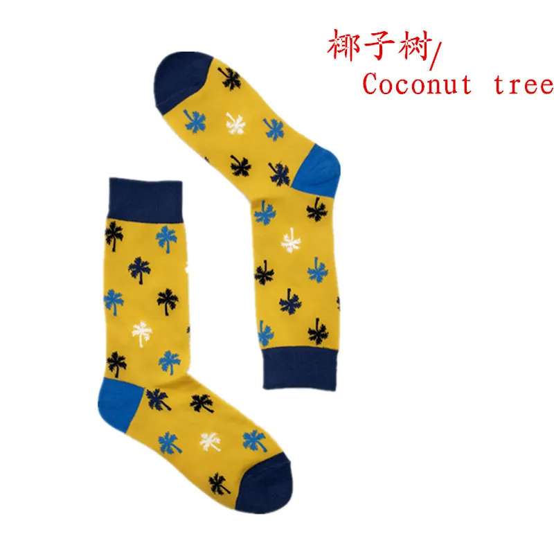 coconut tree PEONFLY, мужские носки из чесаного хлопка, Харадзюку, уличные, хип-хоп, забавные, счастливые носки, цветные, с рисунком авокадо, длинные носки для мужчин - Цвет: coconut tree
