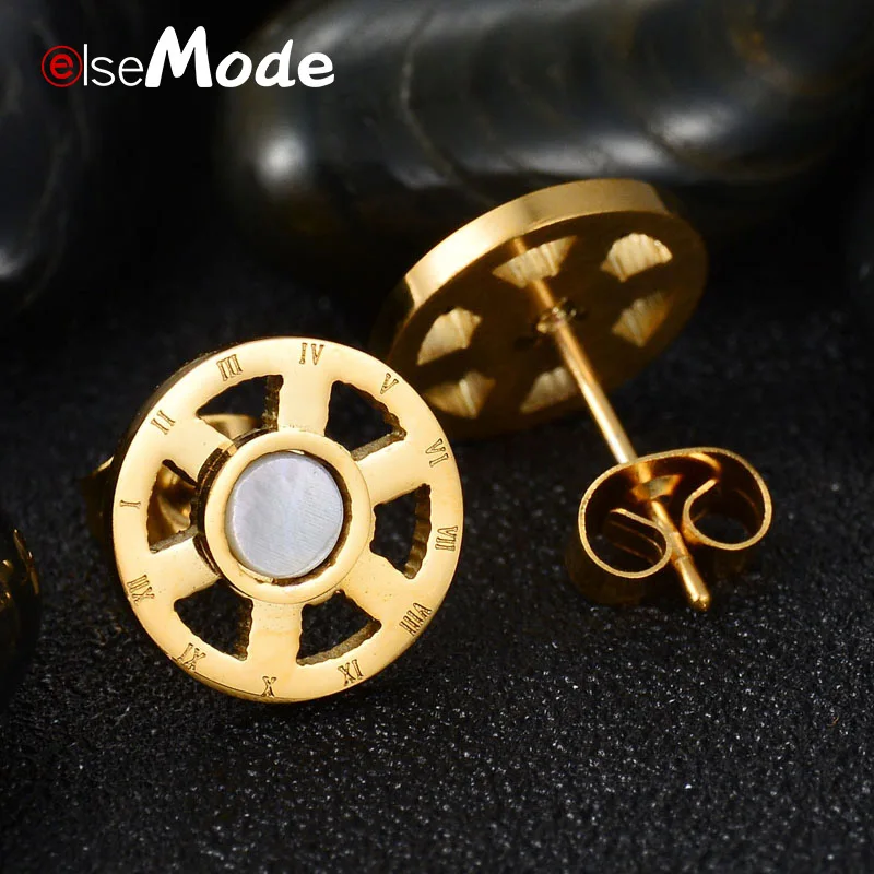 Женские серьги гвоздики ELSEMODE в римском стиле с золотым стальным корпусом