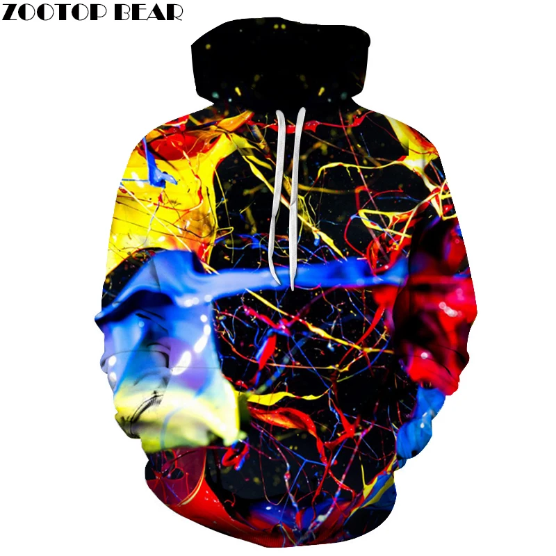 3D красочные толстовки с капюшоном и принтом Мужская толстовка брызгами краски в