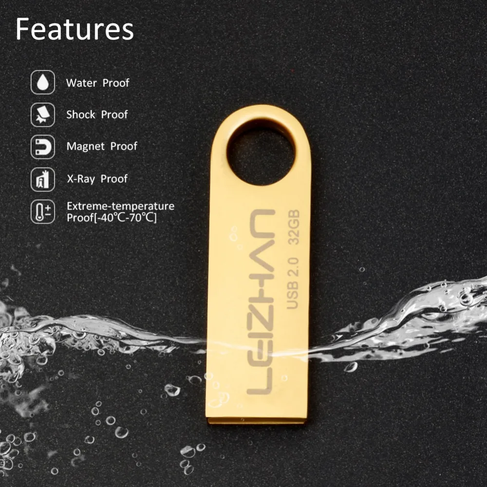 USB флеш накопитель LEIZHAN металлическая Флешка 2 0 64 ГБ 32 16 8 4 Гб водонепроницаемый