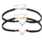 Новый V геометрическое ожерелье корейский стиль полый черный веревочный бархатный воротник кожаное колье женский чокер ювелирные изделия