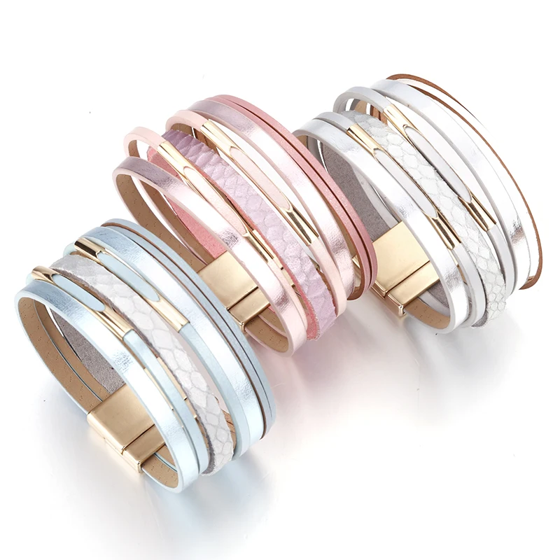 Женские кожаные браслеты ALLYES в богемном стиле многослойные широкие