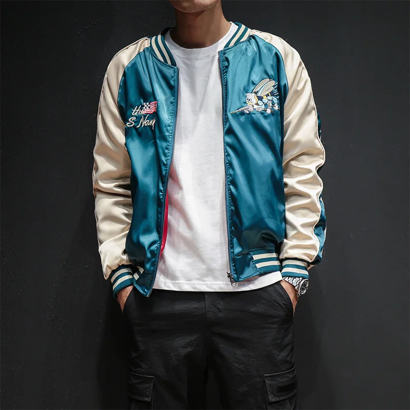 

Two Sides Embroidery Bomber Jacket Coat Streetwear Hip Hop Baseball Jacket