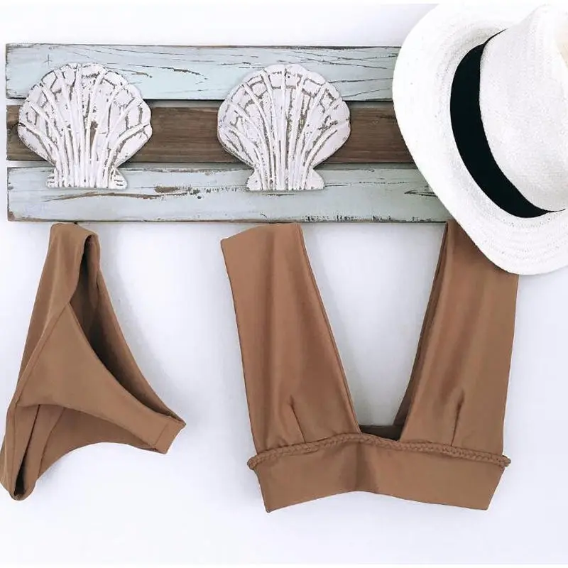 2018 Women High Waist Solid Colors Bikini Set Swimwear Push-Up Backless Swimsuit Bathing Beachwear Tankini Mayo | Спорт и