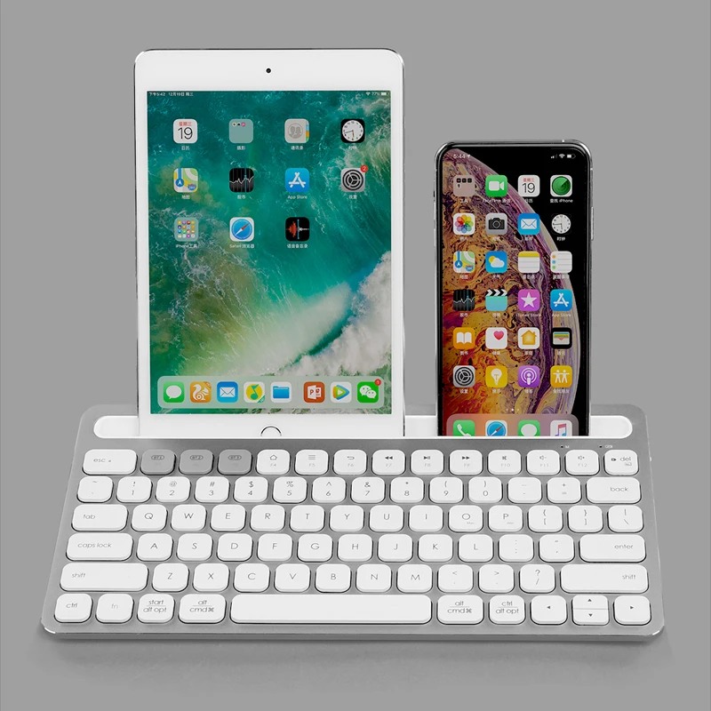 Алюминиевая Bluetooth беспроводная клавиатура 78 клавиш, перезаряжаемая и ультратонкая клавиатура перезаряжаемая для компьютера/ноутбука/планшета/телефона