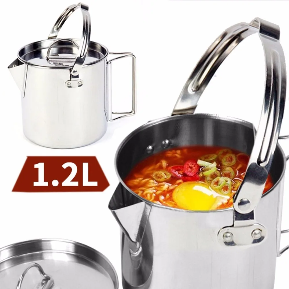 1.2L открытый Нержавеющая сталь чайники Альпинизм Кемпинг портативный кипятить воды подвесной горшок с крышкой посуда