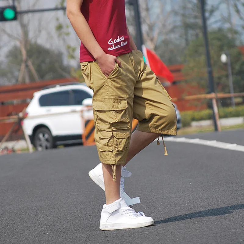 2018 мужские досуг брюки карго Твердые Хлопок до колен свободные удобные jogger