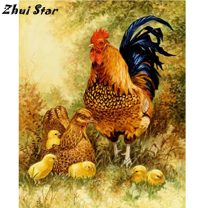 NEW 5D DIY Diamond Painting Rooster &amp Hen Sticker Embroidery Full Square Cross Stitch Rhinestone Mosaic FC1690 | Хобби и рукоделие