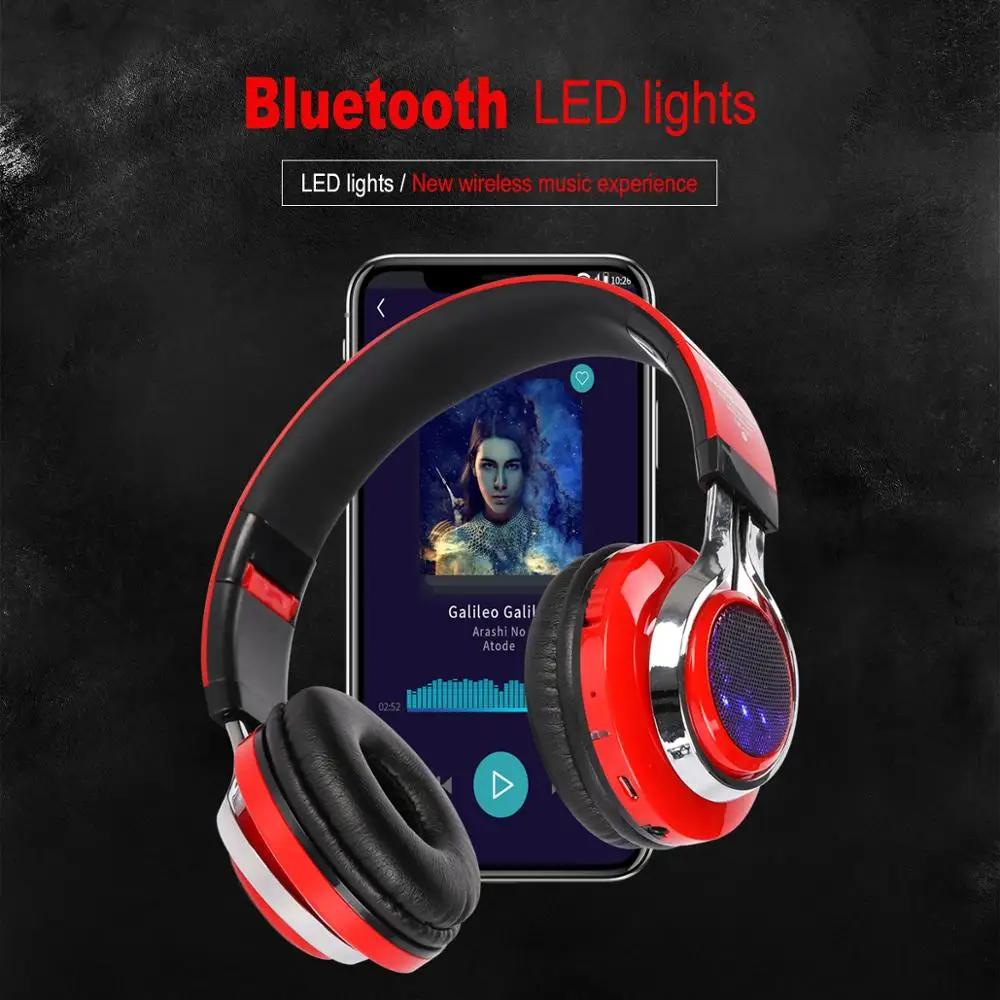 Модный светящийся стерео шлем Аудио Bluetooth наушники Беспроводная большая гарнитура спортивные наушники микрофон светодиодный светильник+ микрофон FM TF режим