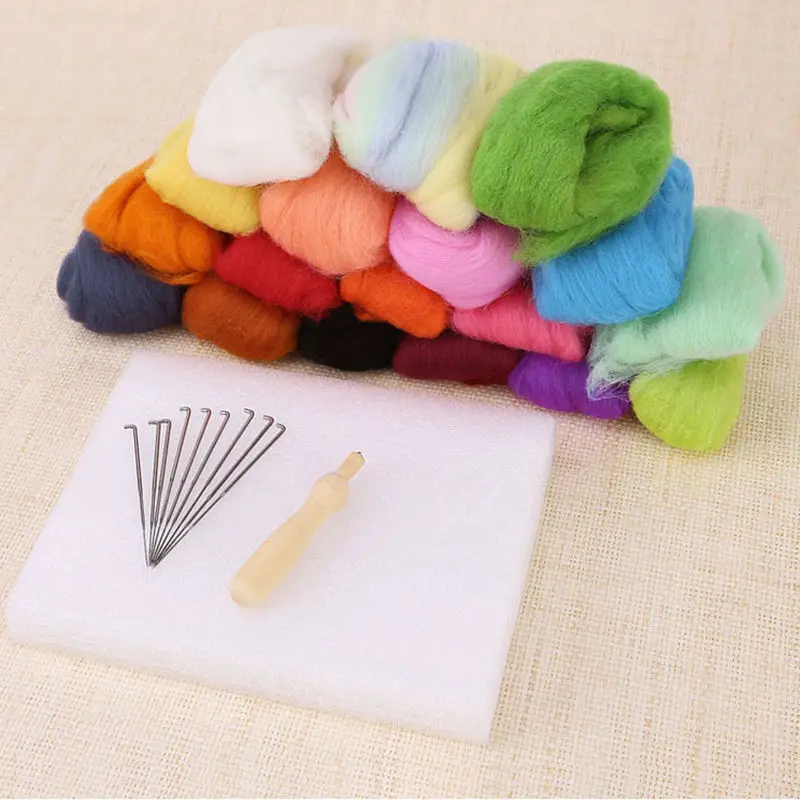 JX-LCLYL New 16 Colors Wool + 9 Needles Felting Handle Mat Set Starter DIY Tool Kit | Дом и сад
