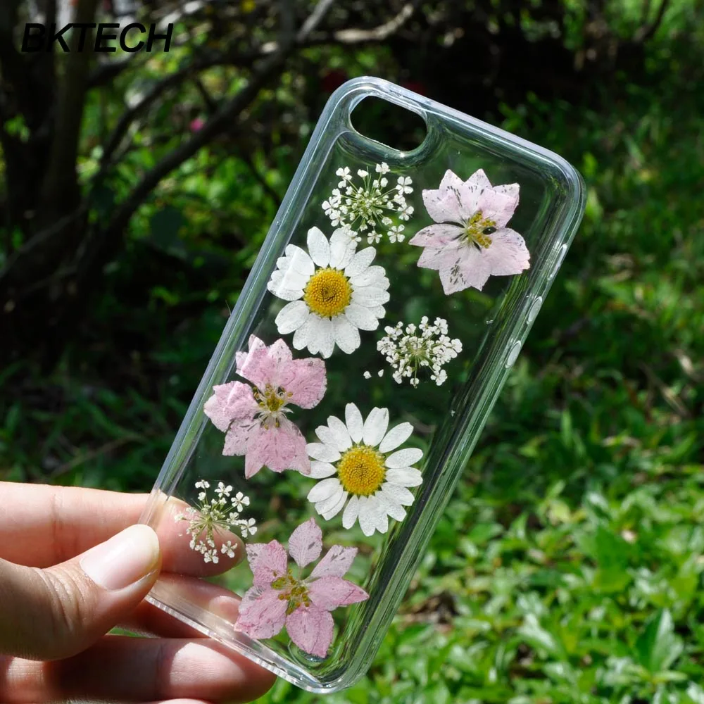 Настоящий настоящий высушенный цветок элегантный чехол для iPhone 6 S плюс 4 7 5 дюйма