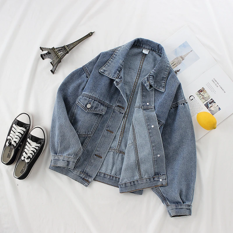 Harajuku Batwing sleeve Denim Jacket Women Big size Loose Korean Bomber Jeans Basic Coat Outerwear Ladies Jean | Женская одежда
