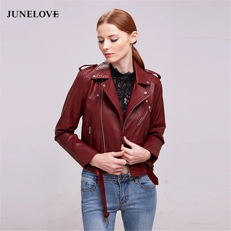 Женская байкерская куртка JuneLove из искусственной кожи на молнии женская